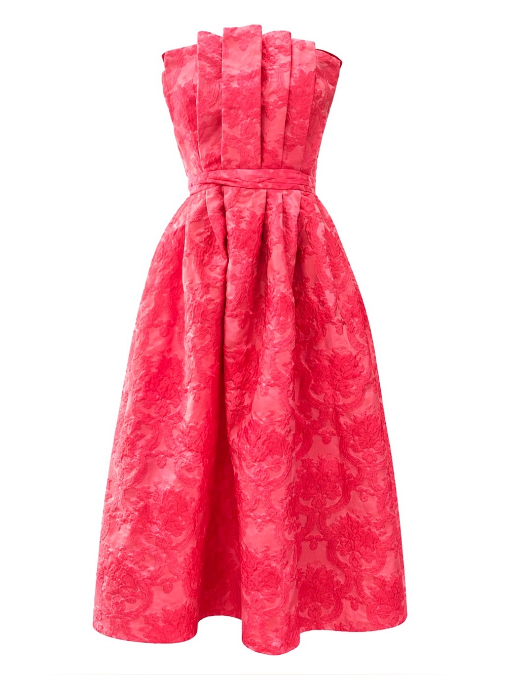 Entro Pink Floral Jacquard Strapless Midi Dress L Pockets Barbiecore - Picture 2 of 16
